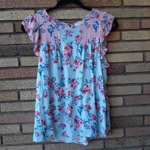 ANDREE BY UNIT Medium Pink and Blue Floral Top